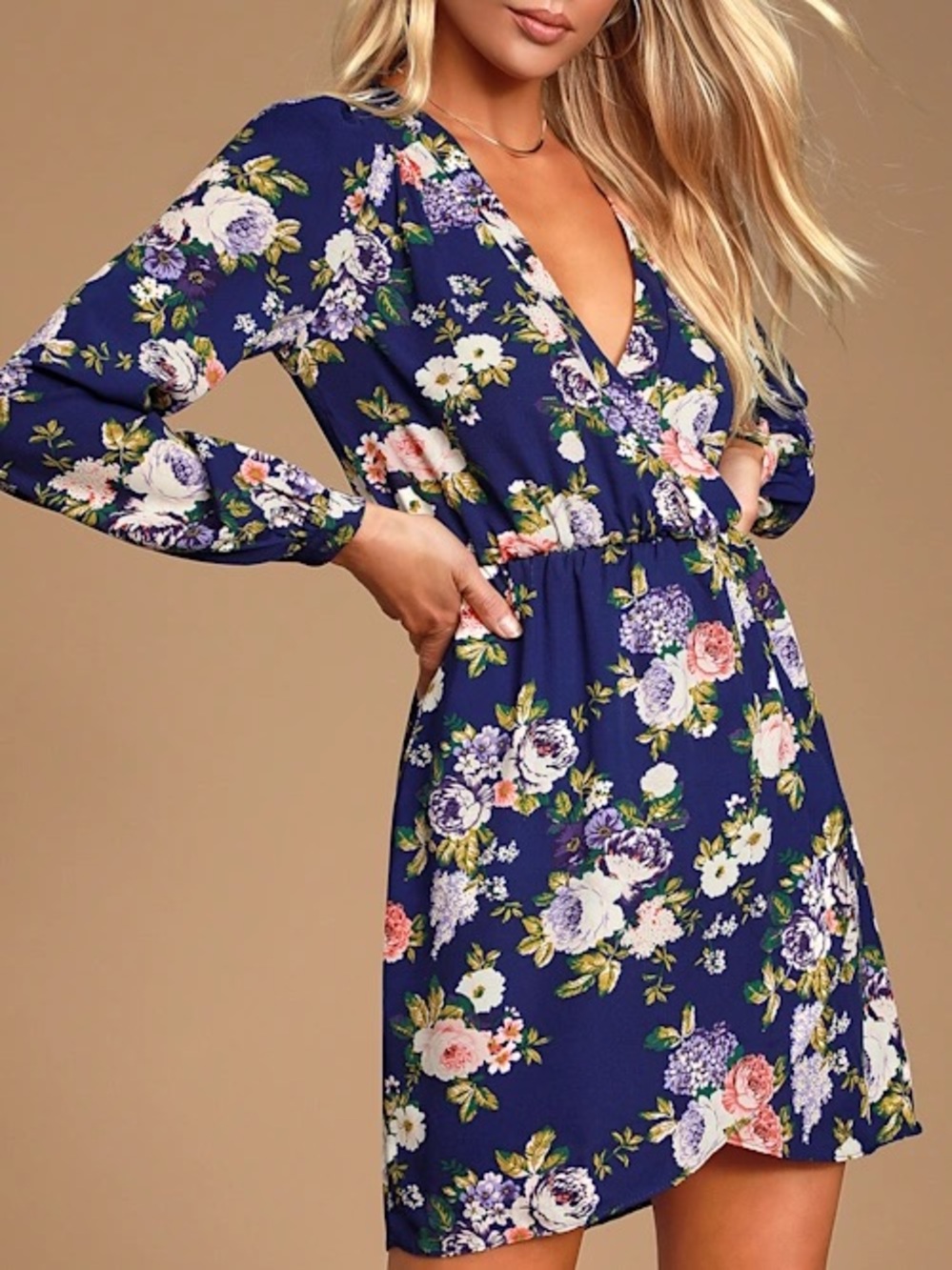 Lulus Honey Punch That’s a Wrap Navy Floral Mini Dress Size L